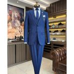 İtalyan stil 8 drop çizgili ceket yelek pantolon takım elbise lacivert T10714 - 50