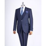 Italyan Stil Ceket Yelek Pantolon Takım Elbise Lacivert T12013 - 46