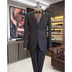 İtalyan stil ceket yelek pileli pantolon takım elbise kahverengi T11287 - 48