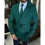Italyan Stil Erkek Kısa Kaşe Trençkot Mont Kaban Yeşil T10077 - XS