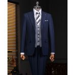Italyan Stil Kombin Takım Elbise Ceket Yelek Pantalon Lacivert T14041 - 48