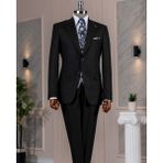 Italyan Stil Kombin Takım Elbise Ceket Yelek Pantalon Siyah T14043 - 48