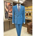 İtalyan stil kruvaze ceket pantolon erkek takım elbise Mavi T11084 - 50
