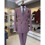 İtalyan stil kruvaze ceket pantolon erkek takım elbise pembe T11091 - 50