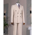 Italyan Stil Kruvaze Ceket Pantolon Takım Elbise Bej T14082 - 48