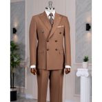 Italyan Stil Kruvaze Ceket Pantolon Takım Elbise Kahverengi T14192 - 48