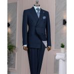 Italyan Stil Kruvaze Ceket Pantolon Takım Elbise Lacivert T14022 - 46