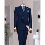 Italyan Stil Kruvaze Ceket Pantolon Takım Elbise Lacivert T14083 - 48
