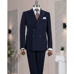 Italyan Stil Kruvaze Ceket Pantolon Takım Elbise Lacivert T14190 - 46