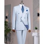 Italyan Stil Kruvaze Ceket Pantolon Takım Elbise Mavi T14094 - 52