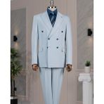 Italyan Stil Kruvaze Ceket Pantolon Takım Elbise Mavi T14388 - 50