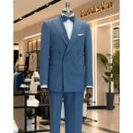 Italyan Stil Kruvaze Ceket Pantolon Takım Elbise Petrol T14194 - 54