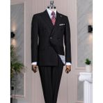 Italyan Stil Kruvaze Ceket Pantolon Takım Elbise Siyah T14023 - 46