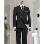 Italyan Stil Kruvaze Ceket Pantolon Takım Elbise Siyah T14087 - 46