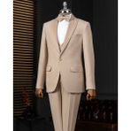 Italyan Stil Şal Yaka Ceket Yelek Pantolon Damatlık Set Bej T14269 - 48