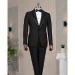 Italyan Stil Şal Yaka Ceket Yelek Pantolon Damatlık Set Siyah T14270 - 54
