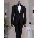 Italyan Stil Slim Fit 8 Drop Ceket Yelek Pantolon Damatlık Set Siyah T14889