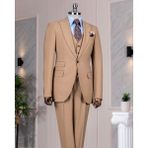 Italyan Stil Slim Fit 8 Drop Ceket Yelek Pantolon Takım Elbise Camel T12632 - 46