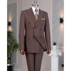 Italyan Stil Slim Fit 8 Drop Kruvaze Ceket Pantolon Takım Elbise Kahverengi T14589 - 50