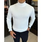 Italyan Stil Slim Fit Balıkçı Yaka Triko Erkek Kazak Ekru T13222 - XL