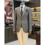 Italyan Stil Slim Fit Balıksırtı Desen Erkek Ceket Kahverengi T13051 - 48