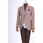 Italyan Stil Slim Fit Balıksırtı Desen Erkek Tek Ceket Kahverengi T13298 - 48