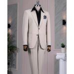 Italyan Stil Slim Fit Ceket Pantolon Takım Elbise Bej T14153 - 52