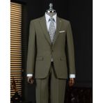 Italyan Stil Slim Fit Ceket Pantolon Takım Elbise Haki T14161 - 48