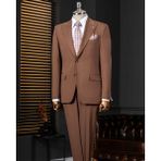 İtalyan stil slim fit ceket pantolon takım elbise kahverengi T14007 - 50