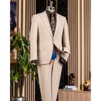 Italyan Stil Slim Fit Ceket Yelek Pantalon Takım Elbise Bej T13959 - 46