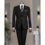 Italyan Stil Slim Fit Ceket Yelek Pantalon Takım Elbise Siyah T13960 - 54