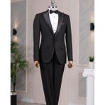 Italyan Stil Slim Fit Ceket Yelek Pantolon Damatlık Set Siyah T14268 - 46