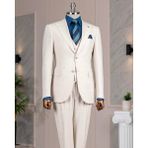 Italyan Stil Slim Fit Ceket Yelek Pantolon Takım Elbise Bej T14356 - 50