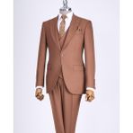 Italyan Stil Slim Fit Ceket Yelek Pantolon Takım Elbise Kahverengi T13500