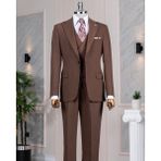 Italyan Stil Slim Fit Ceket Yelek Pantolon Takım Elbise Kahverengi T14386 - 50
