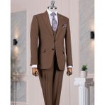 Italyan Stil Slim Fit Ceket Yelek Pantolon Takım Elbise Kahverengi T14581