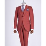 Italyan Stil Slim Fit Ceket Yelek Pantolon Takım Elbise Kiremit T13496 - 50