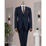 Italyan Stil Slim Fit Ceket Yelek Pantolon Takım Elbise Lacivert T14312 - 48