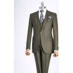 Italyan Stil Slim Fit Ceket Yelek Pantolon Takım Elbise Yeşil T13501 - 48