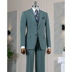 Italyan Stil Slim Fit Ceket Yelek Pantolon Takım Elbise Yeşil T14580 - 54