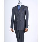 Italyan Stil Slim Fit Çizgili Kruvaze Ceket Pantolon Takım Elbise Antrasit T13197 - 48