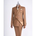 Italyan Stil Slim Fit Çizgili Kruvaze Ceket Pantolon Takım Elbise Kahverengi T13065 - 52