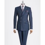 İtalyan Stil Slim Fit Çizgili Kruvaze Ceket Pantolon Takım Elbise Lacivert T13193 - 46
