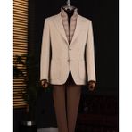 Italyan Stil Slim Fit Desenli Kapitone Çıkma Yaka Torba Cep Ceket Bej T15123 - 56