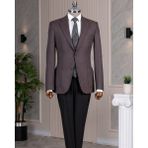 Italyan Stil Slim Fit Erkek Ceket Pantolon Kombin Takım Elbise Bordo T14671 - 48