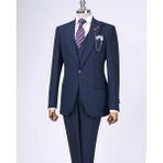 İtalyan Stil Slim Fit Erkek Ceket Yelek Pantolon Takım Elbise Lacivert T12994 - 46