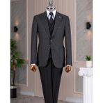 Italyan Stil Slim Fit Erkek Ceket Yelek Pantolon Takım Elbise Siyah T14641 - 48