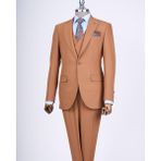 Italyan Stil Slim Fit Erkek Ceket Yelek Pantolon Takım Elbise Taba T12978 - 58