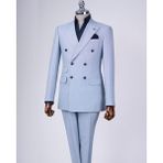 İtalyan Stil Slim Fit Erkek Kruvaze Ceket Pantolon Takım Elbise Mavi T12982 - 46