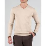 Italyan Stil Slim Fit Erkek V Yaka Triko Kazak Bej T8737